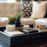 How can adding a tray on a coffee table turn loose items into a neat display