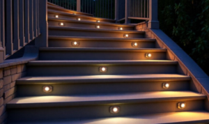 How can good exterior lighting near staircases and gates discourage unwanted visitors