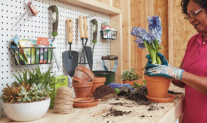 Why is it useful to keep gardening tools in a small, dedicated basket or box